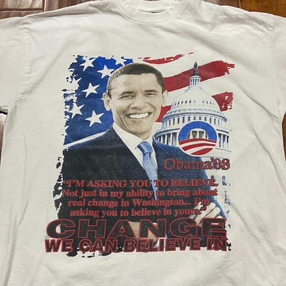 Barack Obama 2008 Change Statement Quote President White T-Shirt Size 3XL - Picture 2 of 8